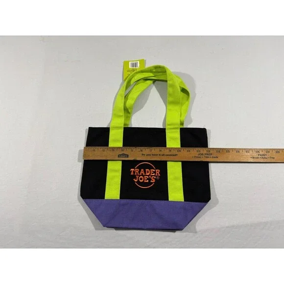 Trader Joe's Trick Treat Mini Canvas Tote Bag Orange Black Purple Multi Lot 4 - Picture 8 of 12
